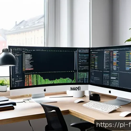 CSS 아키텍처 패턴의 역사 - A modern web developer&rsquo;s workspace with multiple large monitors displaying modular CSS code files op...